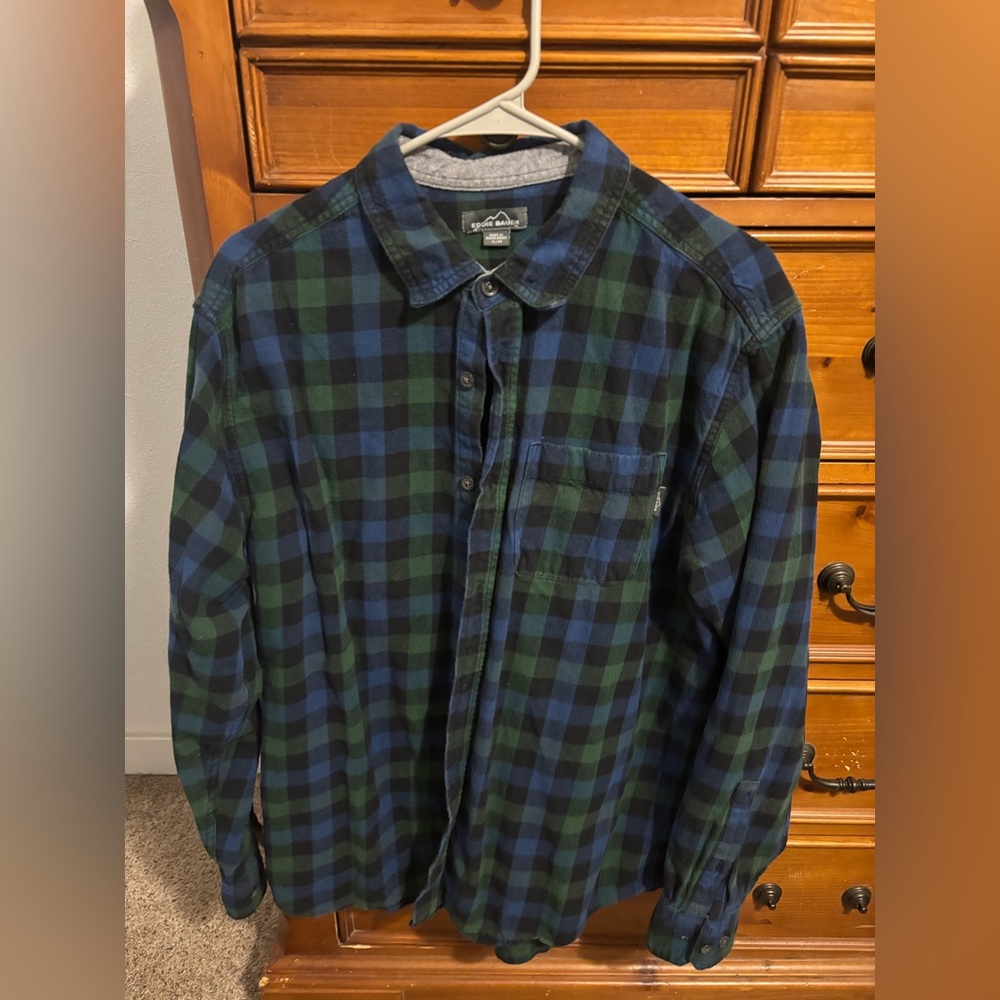 Eddie Bauer Navy and Forest Plaid Shirt